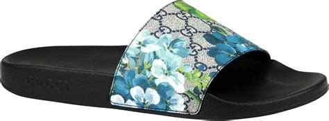 gucci floral shoes mens|Gucci slides with blue flowers.